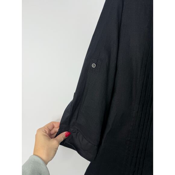 Liz Claiborne Black Linen Pintuck Button Front Shirt Blouse Women’s L Minimalist - Picture 4 of 9